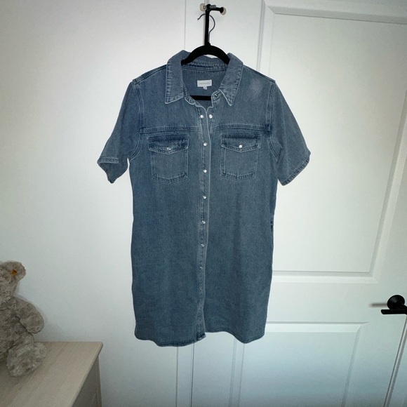 💙 Thread & Supply Phoenix Denim Shirtdress | L | NWOT Snap Front Mini Dress - Picture 4 of 6